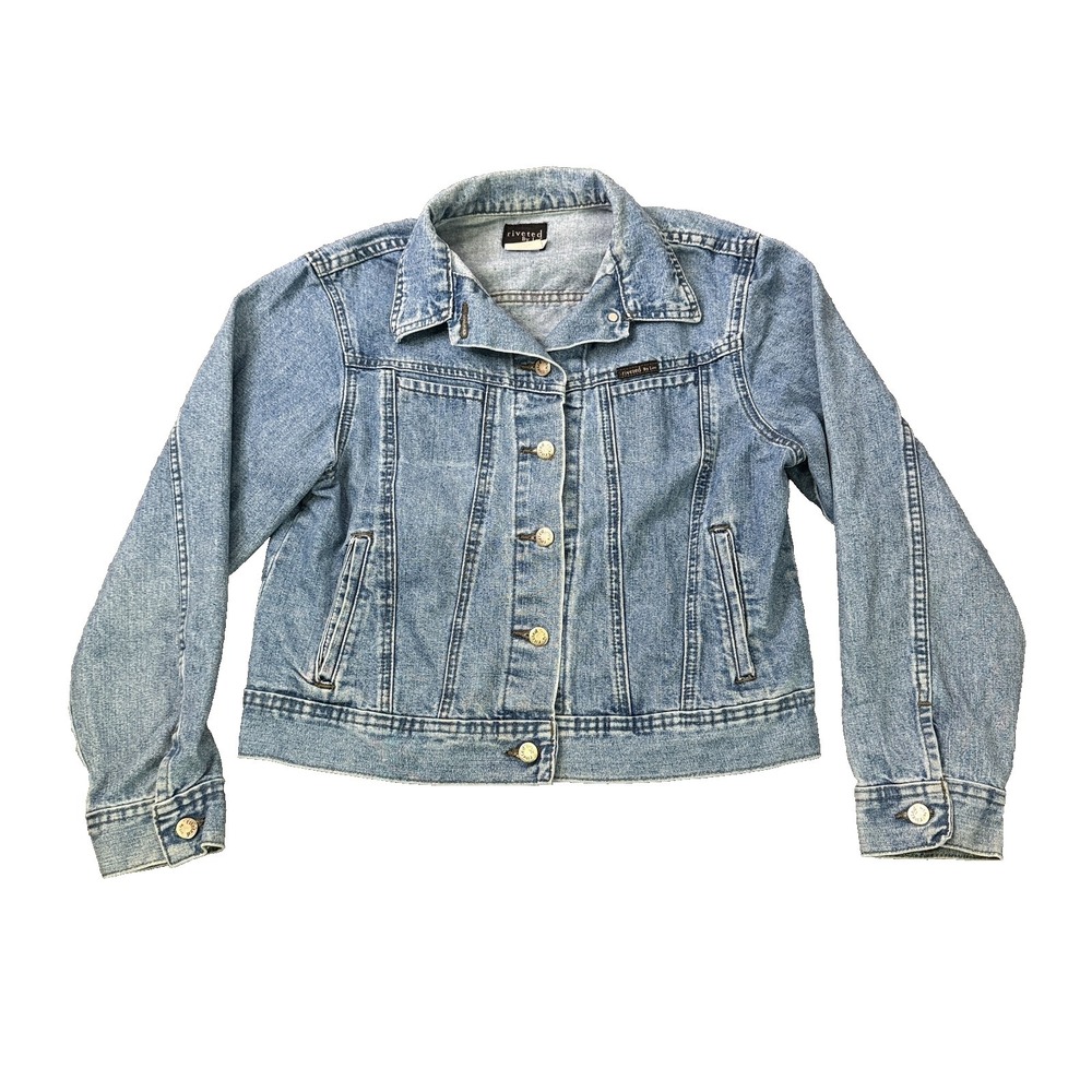 Riveted By Lee Womens L Denim Jacket Light Wash Blue Trucker Jean Jacket Vintage